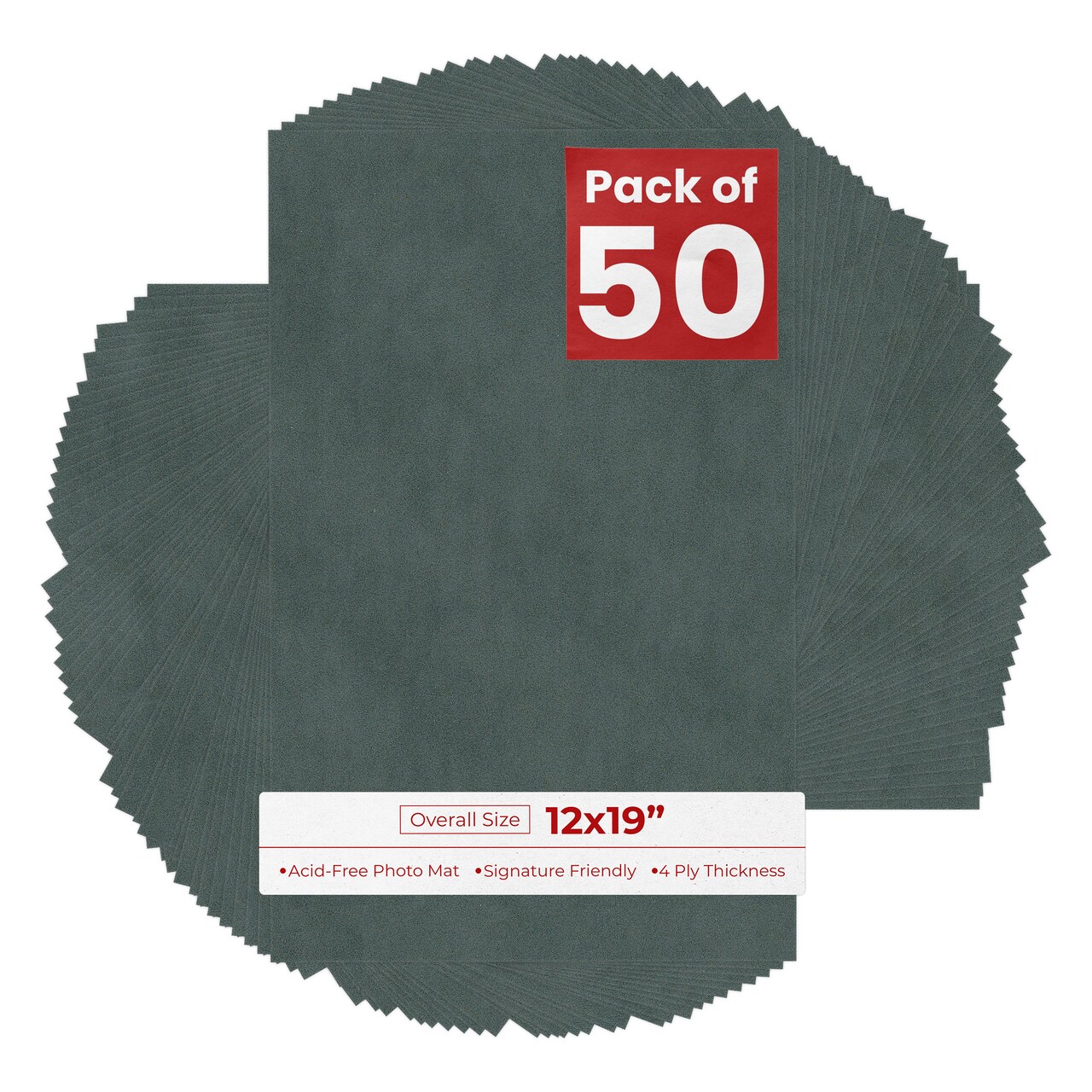 Dark Grey Suede 12x19 Uncut Mat Board - Blank Sheets, No Opening